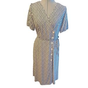 Talbots Women's Wrap Dress‎ Size M Geometric Print Short Sleeve Midi